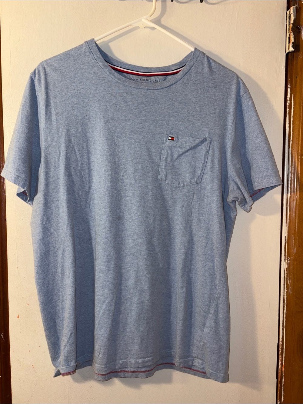 Tommy Hilfiger Men’s Heather Light Blue Short Sleeve Pocket Tee
